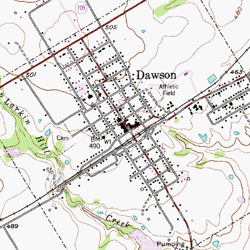 Topographic Map of Town of Dawson, TX