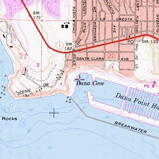 Topographic Map of Dana Cove, CA