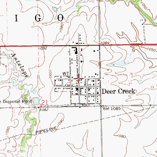 Topographic Map of Town of Deer Creek, OK