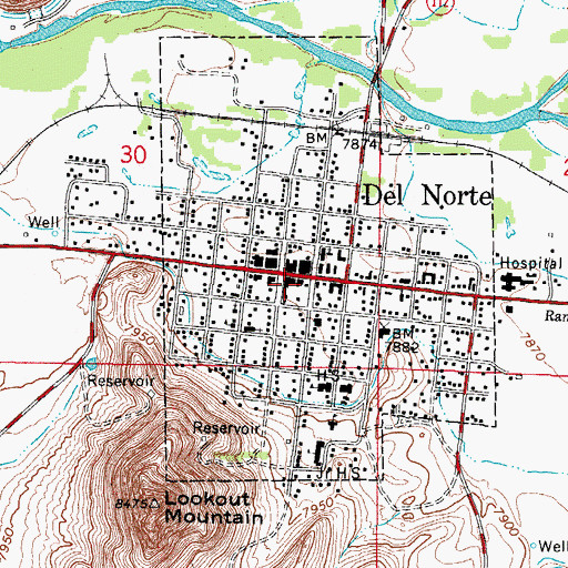 Topographic Map of Town of Del Norte, CO