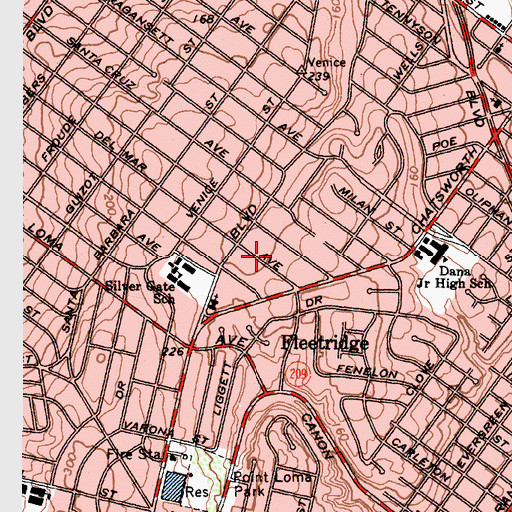 Topographic Map of Dana Junior High School, CA