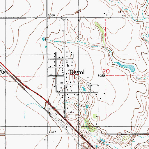 Topographic Map of Town of Devol, OK