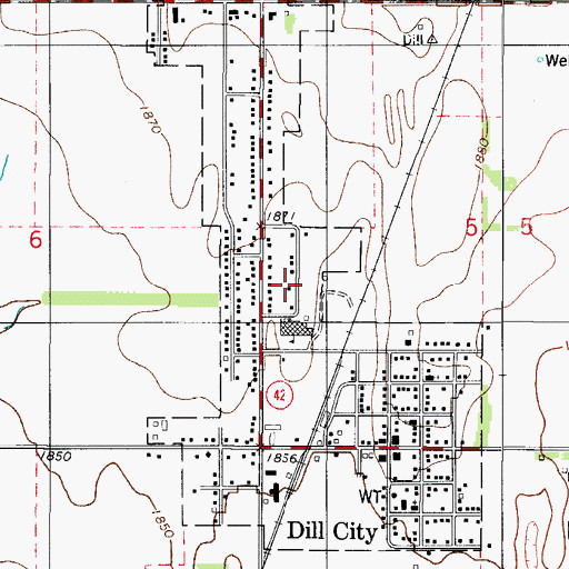 Topographic Map of Town of Dill City, OK