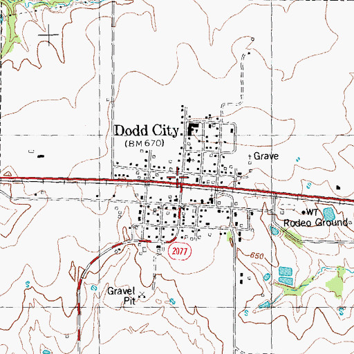 Topographic Map of Town of Dodd City, TX