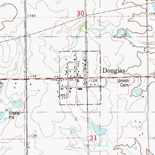 Topographic Map of Town of Douglas, OK