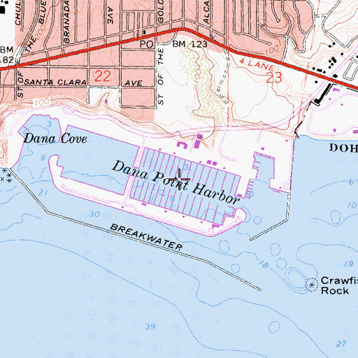 Topographic Map of Dana Point Harbor, CA