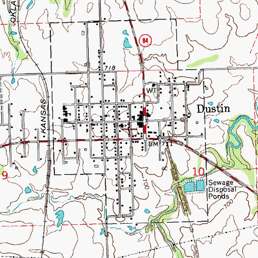Topographic Map of Town of Dustin, OK