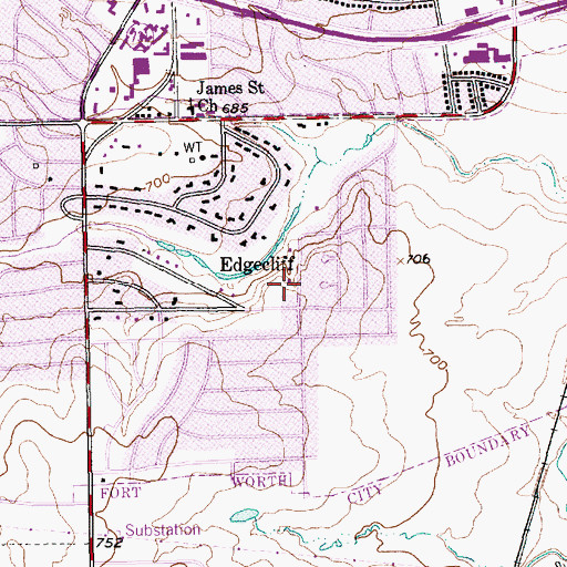 Topographic Map of Town of Edgecliff Village, TX