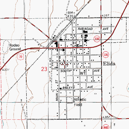 Topographic Map of Town of Elida, NM