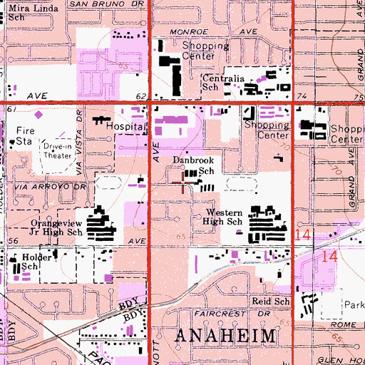 Topographic Map of Danbrook Elementary School, CA