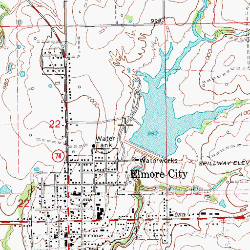 Topographic Map of Town of Elmore City, OK