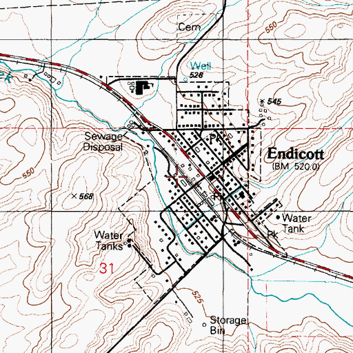 Topographic Map of Town of Endicott, WA