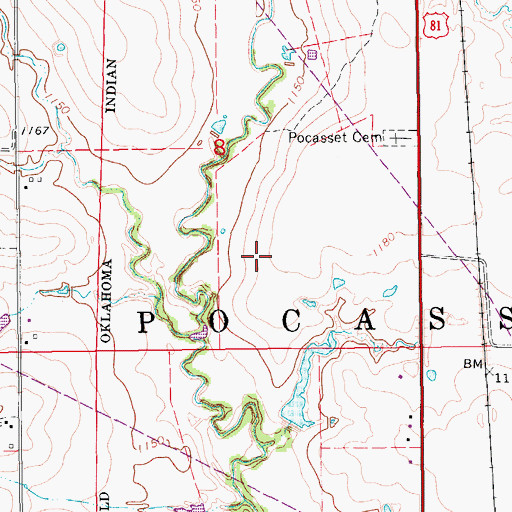 Topographic Map of Town of Pocasset, OK