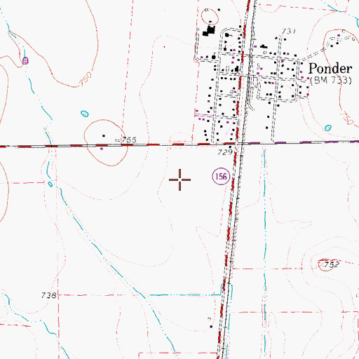 Topographic Map of Town of Ponder, TX