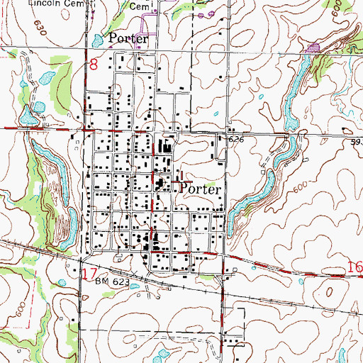 Topographic Map of Town of Porter, OK