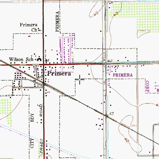 Topographic Map of Town of Primera, TX