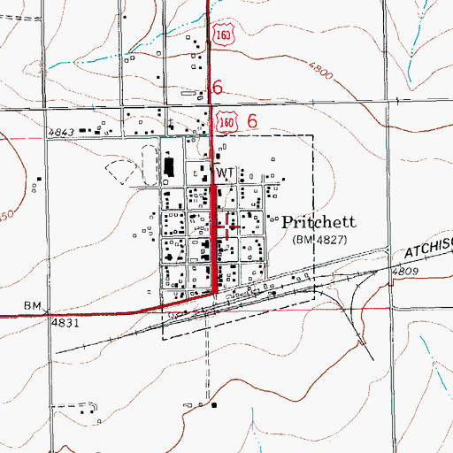 Topographic Map of Town of Pritchett, CO