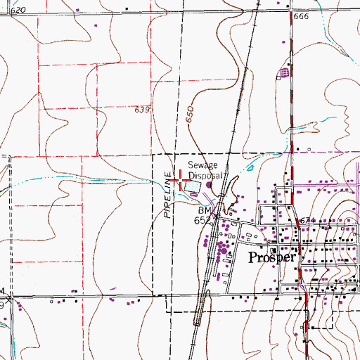 Topographic Map of Town of Prosper, TX