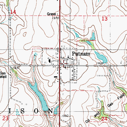 Topographic Map of Town of Putnam, OK