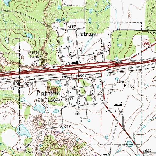 Topographic Map of Town of Putnam, TX