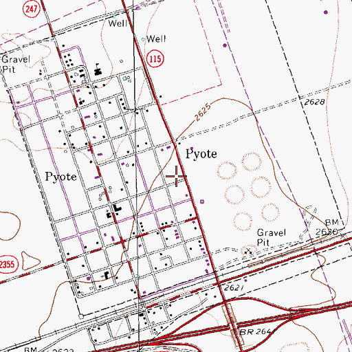 Topographic Map of Town of Pyote, TX