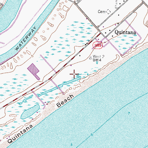 Topographic Map of Town of Quintana, TX