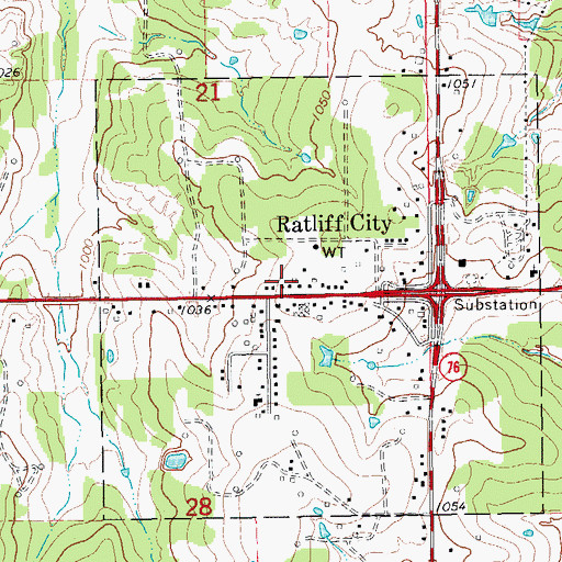Topographic Map of Town of Ratliff City, OK
