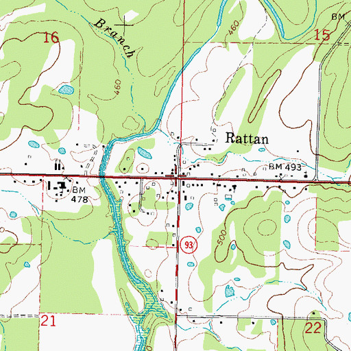 Topographic Map of Town of Rattan, OK