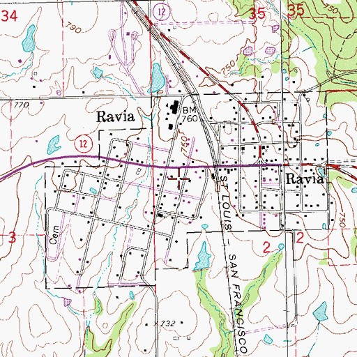 Topographic Map of Town of Ravia, OK