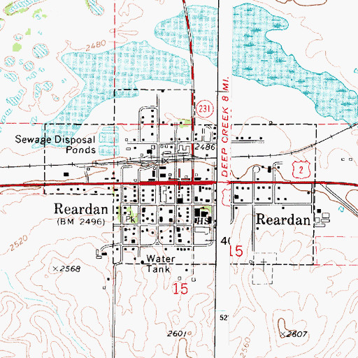 Topographic Map of Town of Reardan, WA