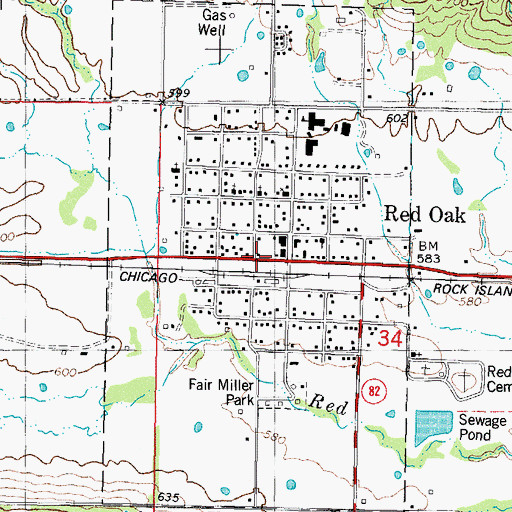 Topographic Map of Town of Red Oak, OK
