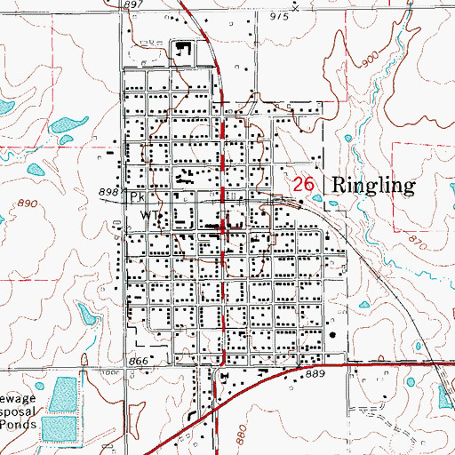Topographic Map of Town of Ringling, OK