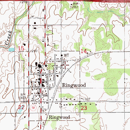 Topographic Map of Town of Ringwood, OK