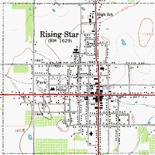 Topographic Map of Town of Rising Star, TX