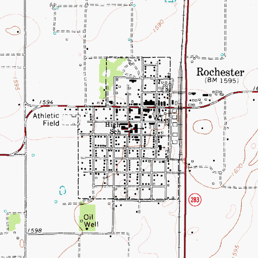 Topographic Map of Town of Rochester, TX
