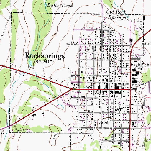 Topographic Map of Town of Rocksprings, TX