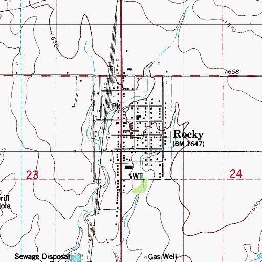 Topographic Map of Town of Rocky, OK