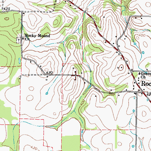 Topographic Map of Town of Rocky Mound, TX