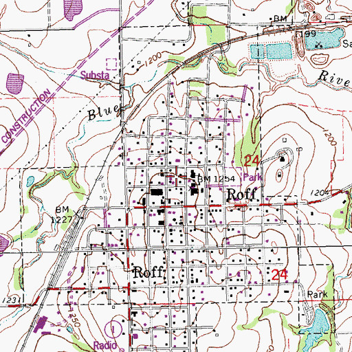 Topographic Map of Town of Roff, OK