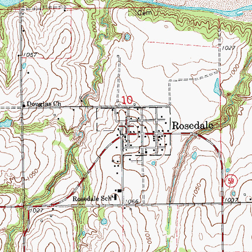 Topographic Map of Town of Rosedale, OK