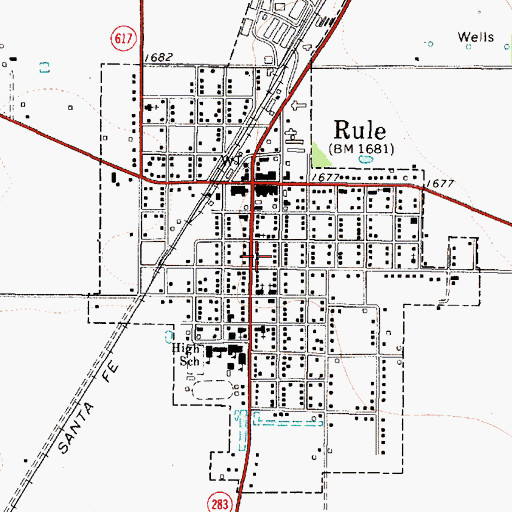 Topographic Map of Town of Rule, TX