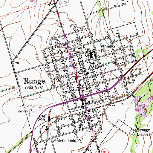 Topographic Map of Town of Runge, TX