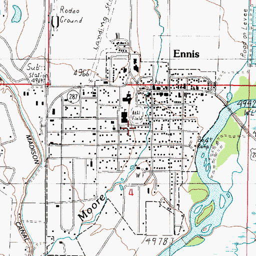 Topographic Map of Town of Ennis, MT