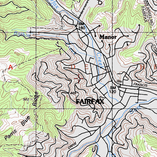 Topographic Map of Town of Fairfax, CA