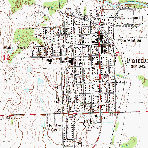 Topographic Map of Town of Fairfax, OK