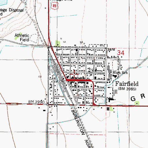 Topographic Map of Town of Fairfield, MT