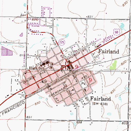 Topographic Map of Town of Fairland, OK