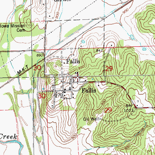 Topographic Map of Town of Fallis, OK