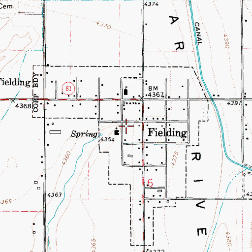 Topographic Map of Town of Fielding, UT