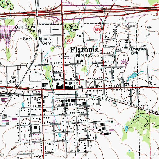 Topographic Map of Town of Flatonia, TX